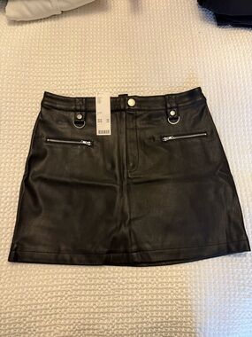 Black Faux Leather Mini Skirt with Zip Pockets